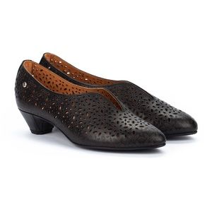 Pikolinos Elba black laser cut leather slip on heel in size 39